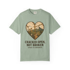 Cracked Open Not Broken Kintsugi Heart T-Shirt | Vintage Outdoor Faith Tee | Healing Journey Gift | Grace In Progress | Mental Health Apparel