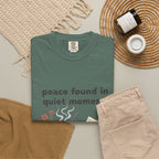 Grace in Progress Anxiety Faith T-Shirt — Peace Found in Quiet Moments — Vintage Christian Tea Mug Tee for Women | Calm Faith Design