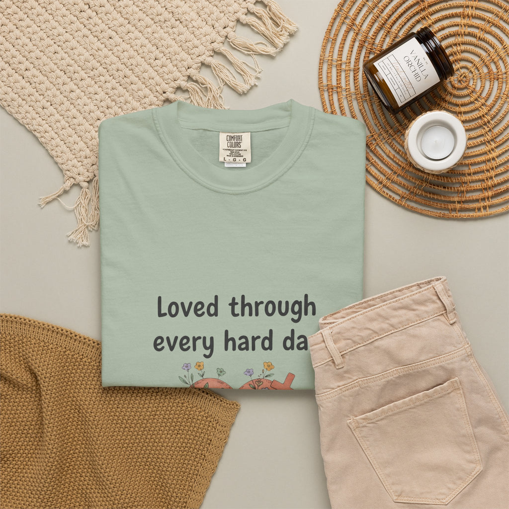 Grace in Progress Christian T-Shirt — Loved Through Every Hard Day — Faith & Mental Health Tee | Bandaged Heart Vintage Illustration