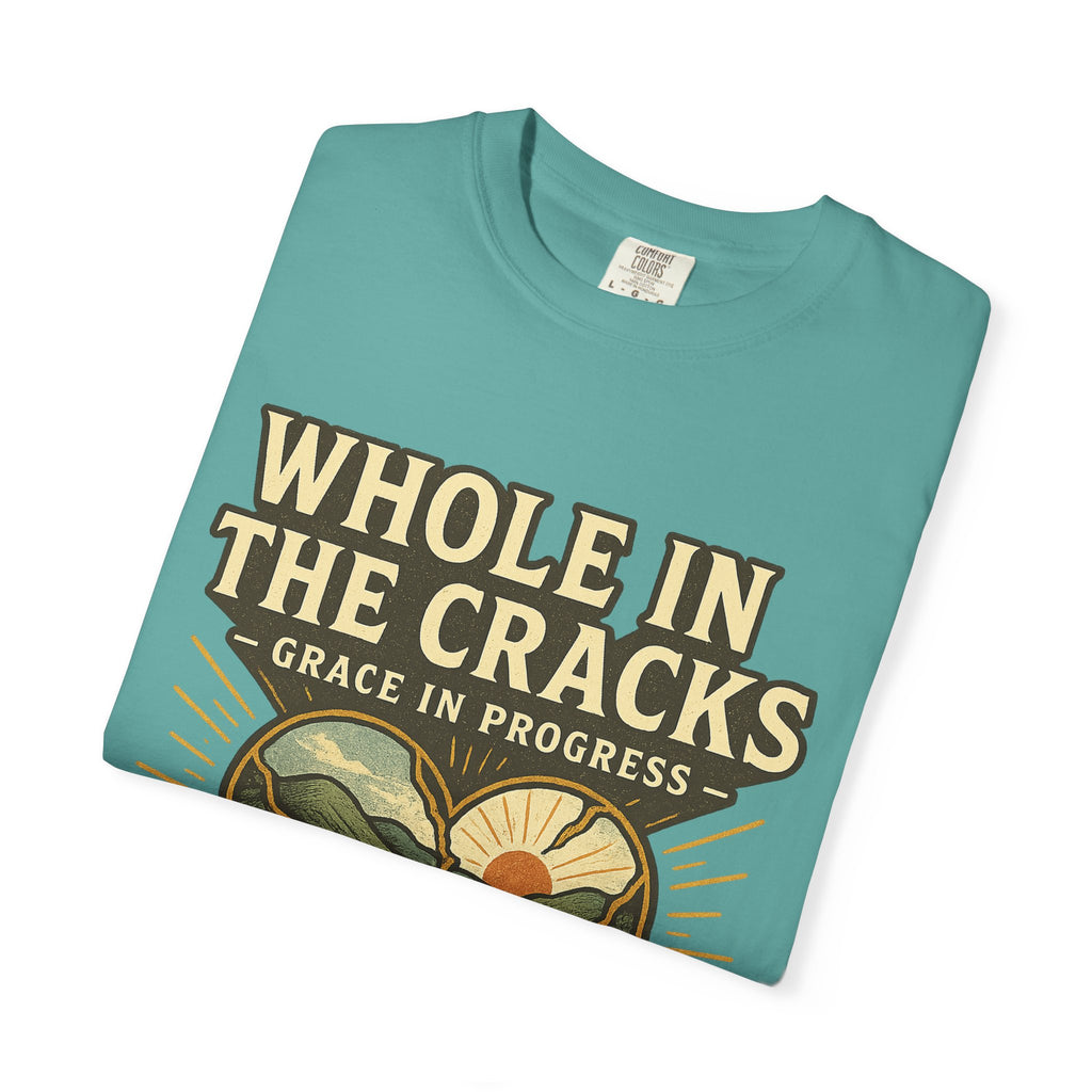 Whole In The Cracks Kintsugi Heart Landscape T-Shirt | Faith Healing Apparel | Recovery Gift | Vintage Screen Print Tee | Grace In Progress