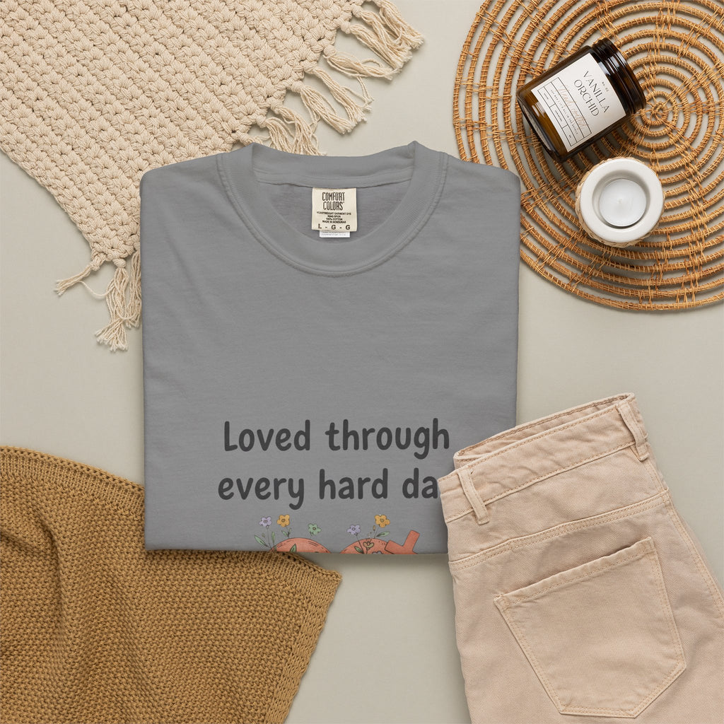 Grace in Progress Christian T-Shirt — Loved Through Every Hard Day — Faith & Mental Health Tee | Bandaged Heart Vintage Illustration