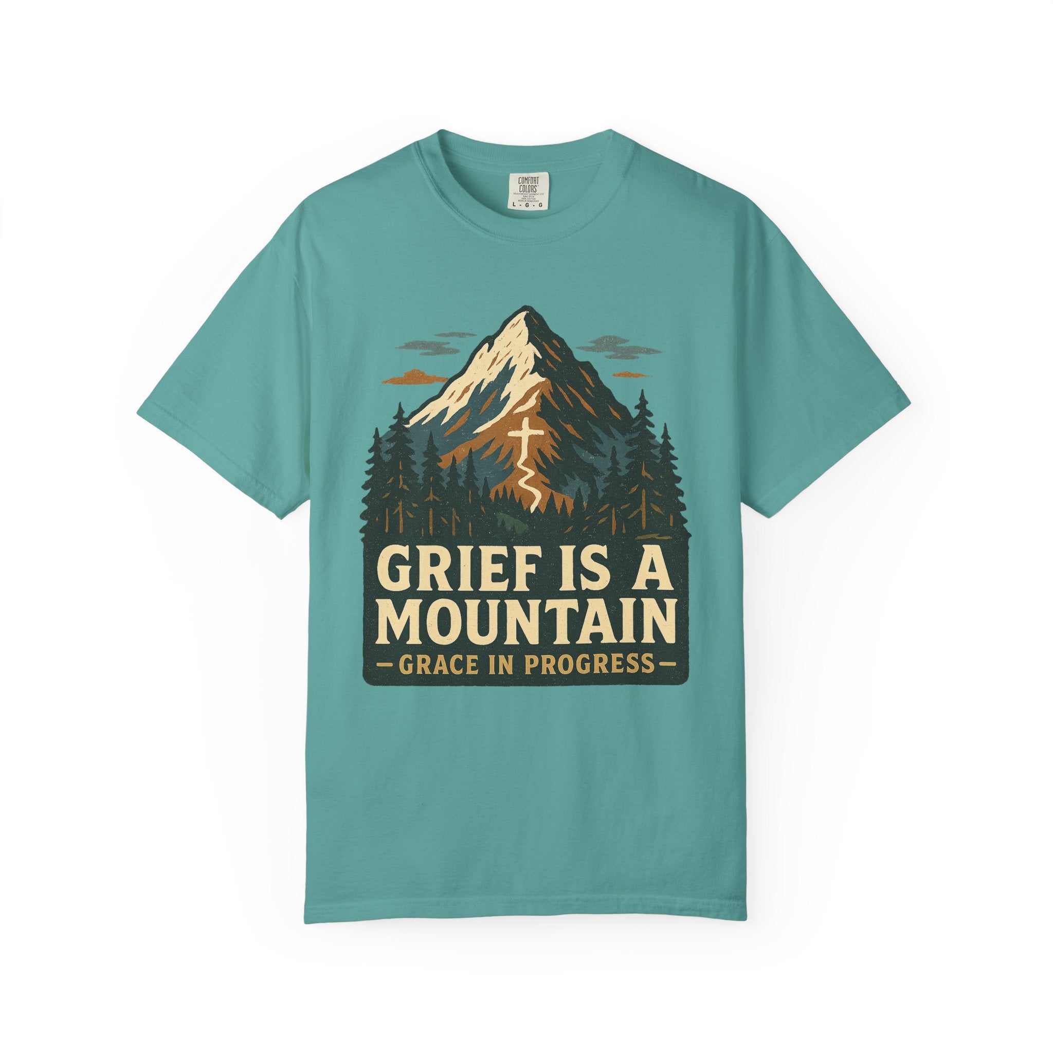 Grief Is A Mountain Vintage Outdoor Faith T-Shirt | Grace In Progress | Comfort Colors Grief Healing Apparel