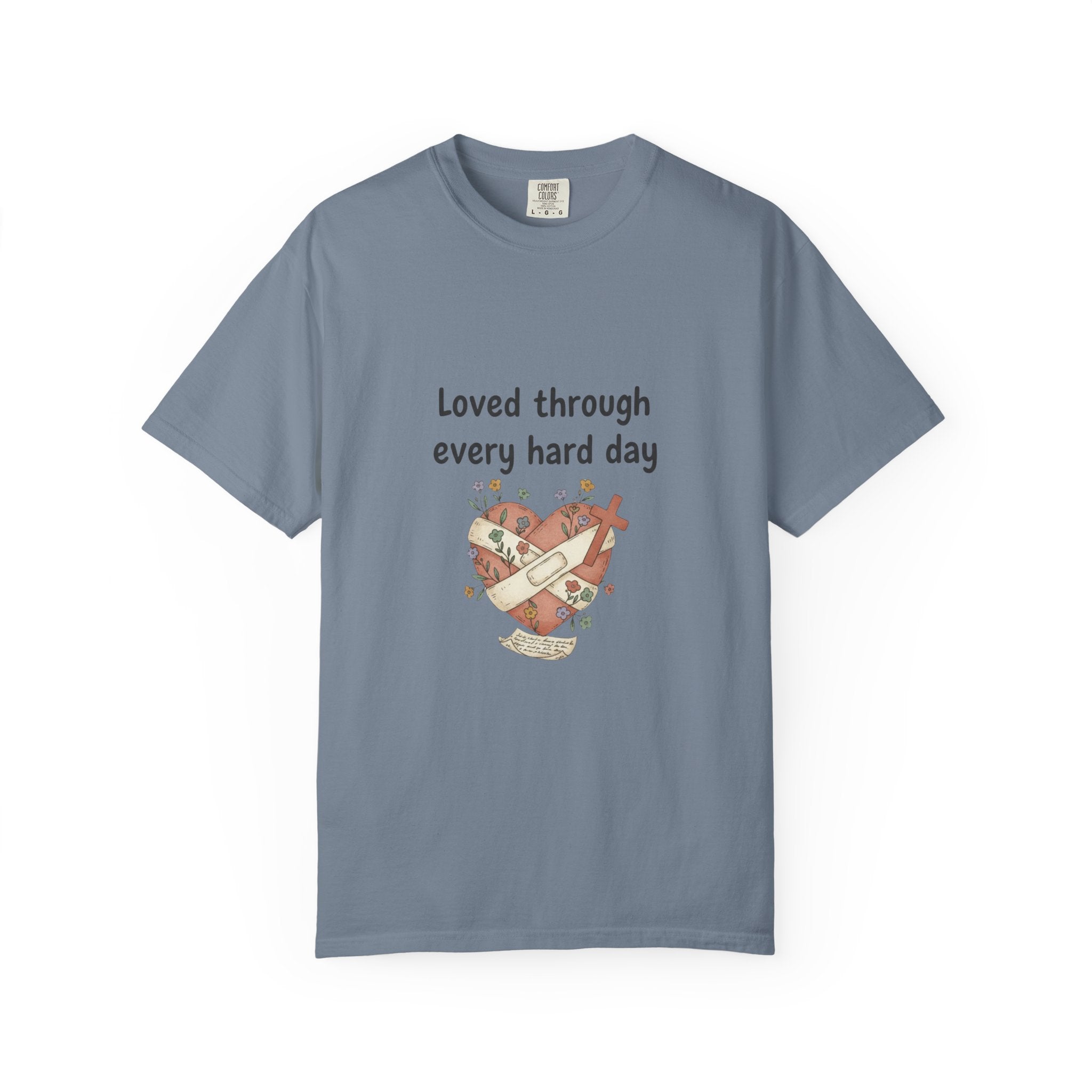 Grace in Progress Christian T-Shirt — Loved Through Every Hard Day — Faith & Mental Health Tee | Bandaged Heart Vintage Illustration