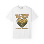 Gold Through Every Crack | Kintsugi Heart Vintage Faith Tee | Grace In Progress | Healing Grief Recovery Shirt | Christian Mental Health Apparel