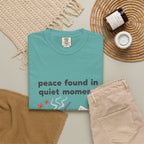 Grace in Progress Anxiety Faith T-Shirt — Peace Found in Quiet Moments — Vintage Christian Tea Mug Tee for Women | Calm Faith Design