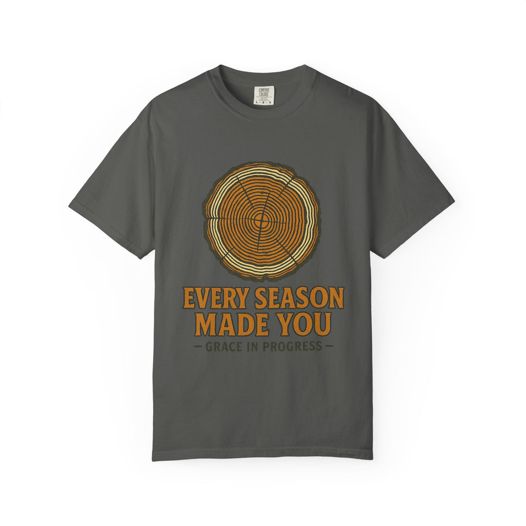 Every Season Made You Vintage Tree Ring Faith T-Shirt | Grace In Progress | Recovery Resilience Apparel