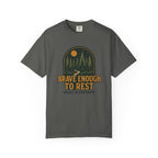 Brave Enough To Rest | Moonlit Forest Badge Vintage Tee | Grace In Progress | Faith Outdoor Shirt | Rest Burnout Recovery Apparel