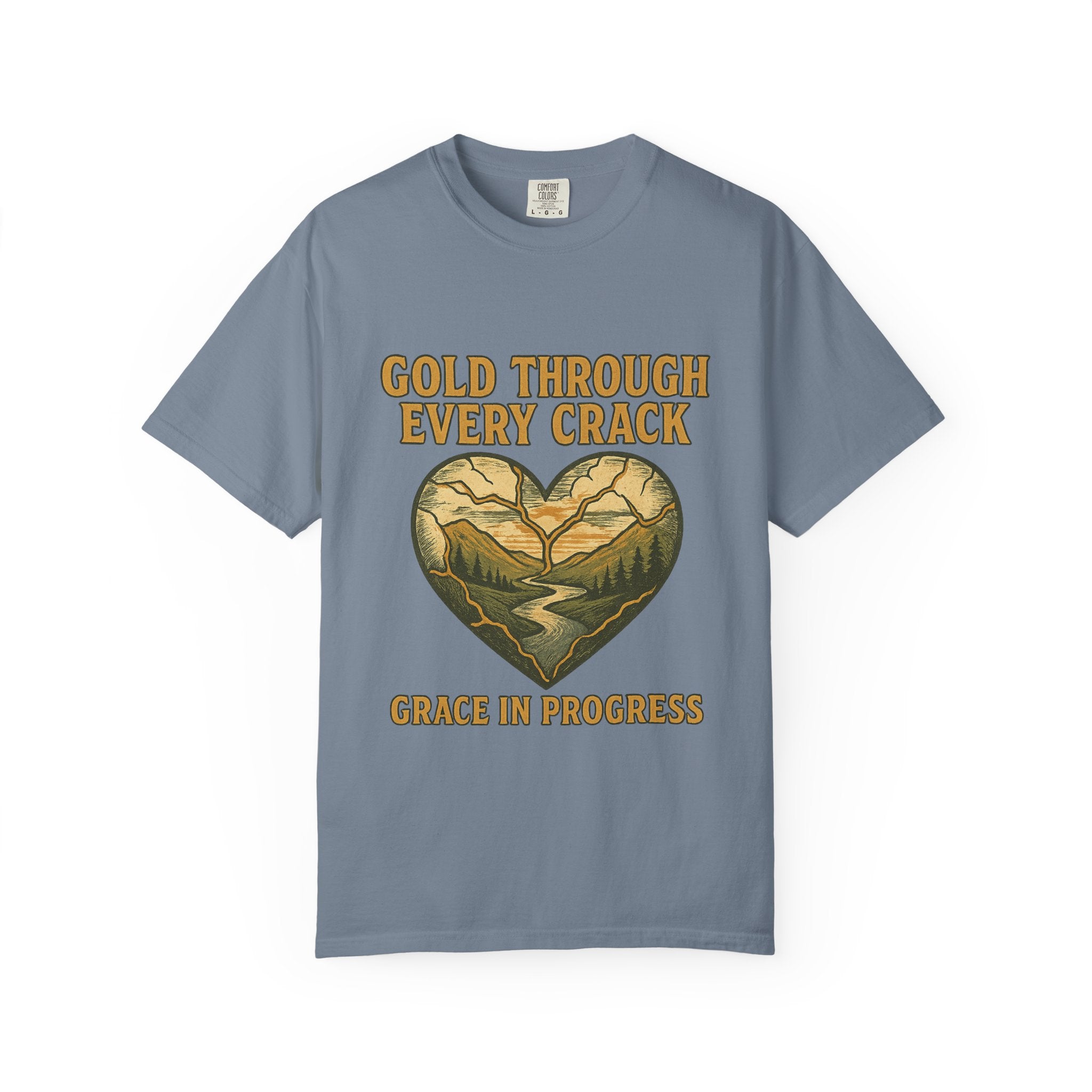 Gold Through Every Crack | Kintsugi Heart Vintage Faith Tee | Grace In Progress | Healing Grief Recovery Shirt | Christian Mental Health Apparel