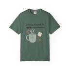 Grace in Progress Anxiety Faith T-Shirt — Peace Found in Quiet Moments — Vintage Christian Tea Mug Tee for Women | Calm Faith Design