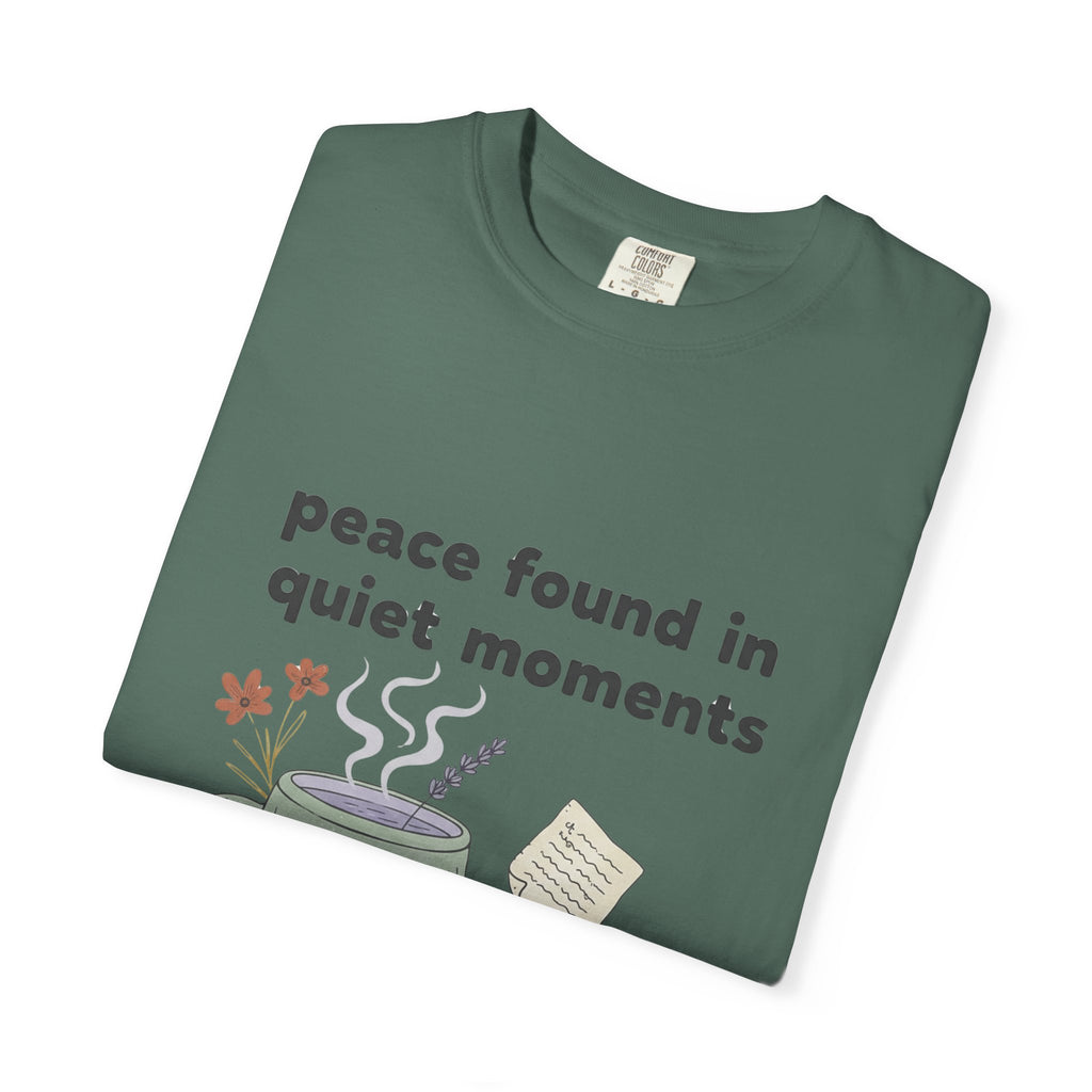 Grace in Progress Anxiety Faith T-Shirt — Peace Found in Quiet Moments — Vintage Christian Tea Mug Tee for Women | Calm Faith Design