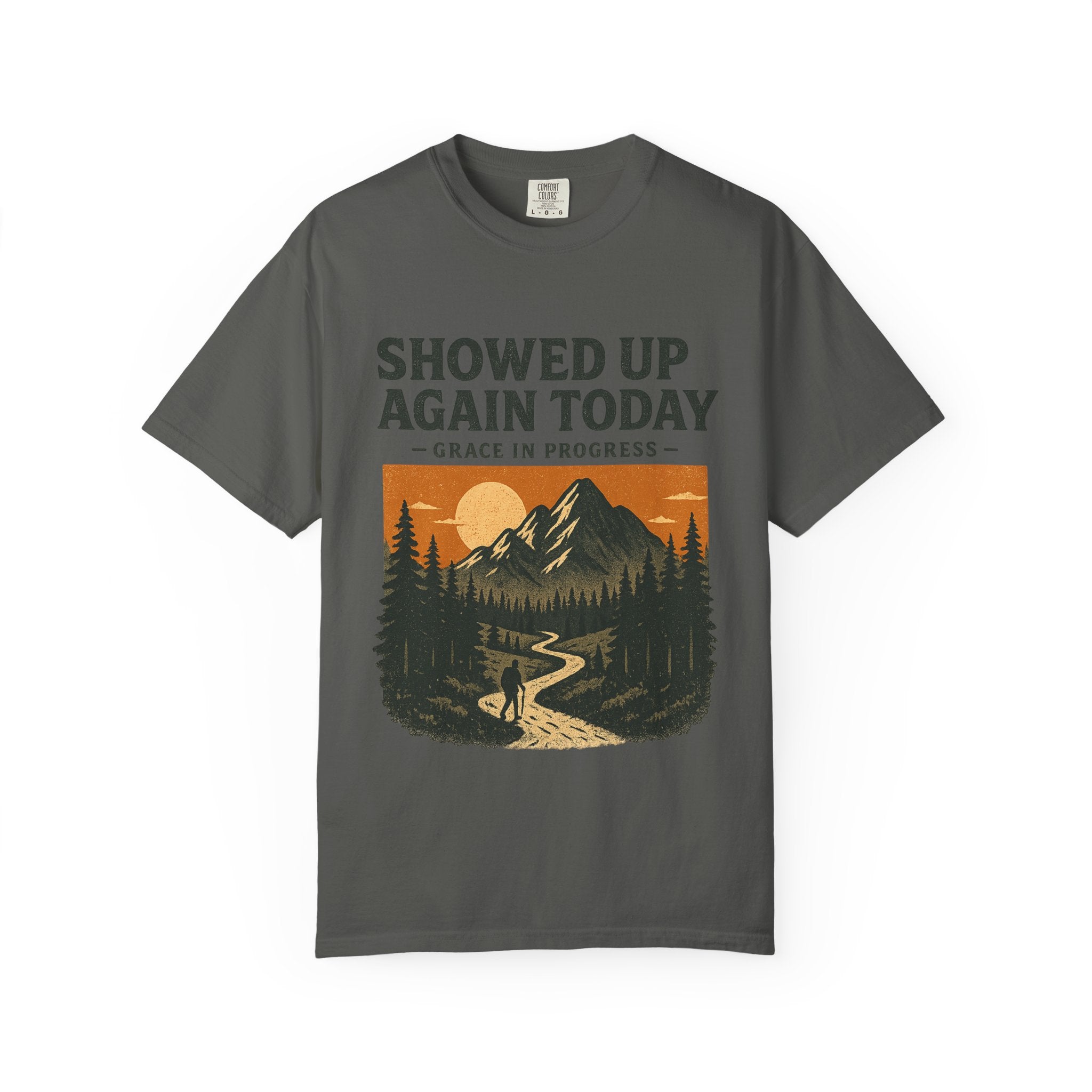 Showed Up Again Today Vintage Mountain T-Shirt | Faith Outdoor Apparel | Hiking Tee | Grace In Progress | Mental Health Encouragement Gift