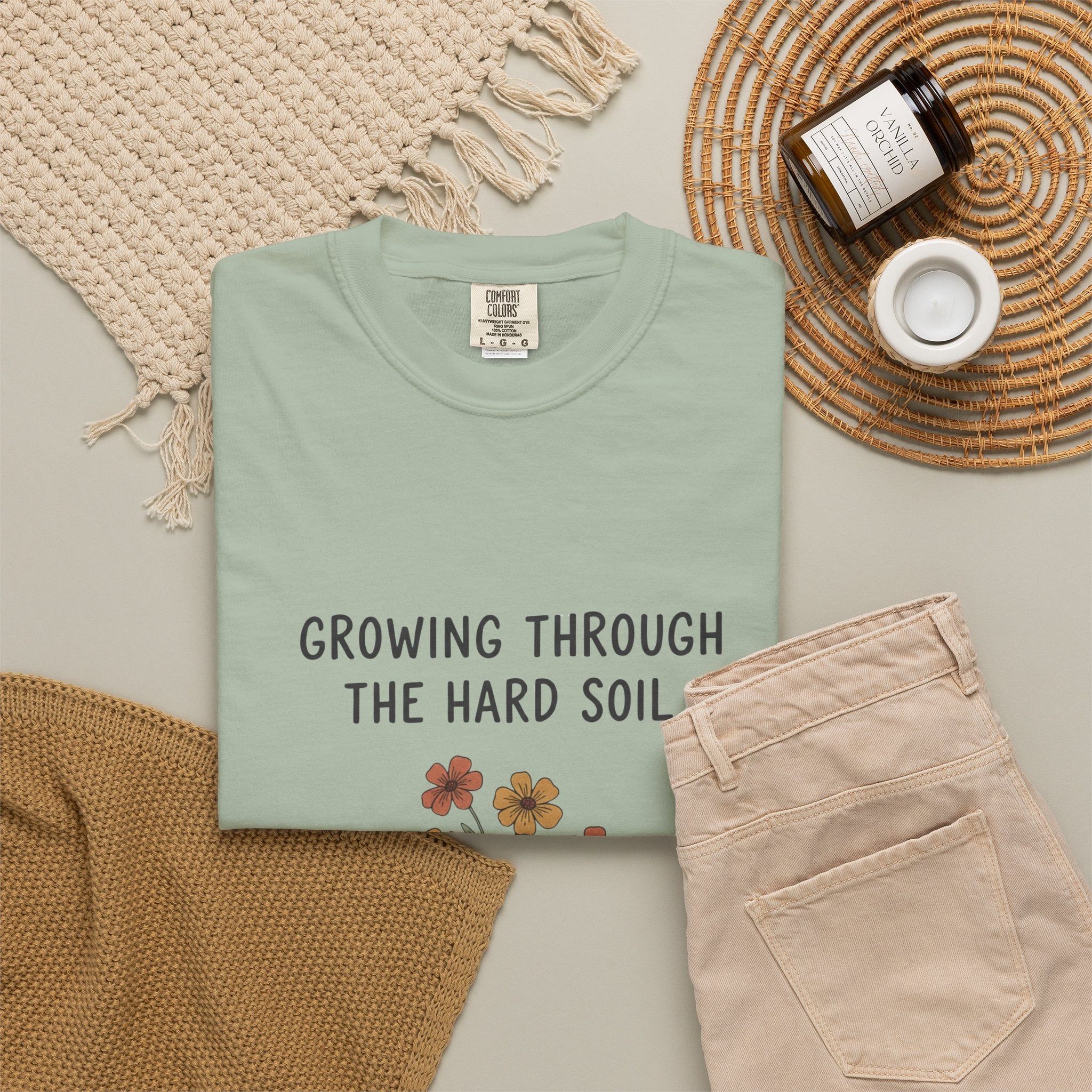 Grace in Progress Faith T-Shirt — Growing Through the Hard Soil — Vintage Terracotta Plant Christian Tee | Healing & Growth Design for Women