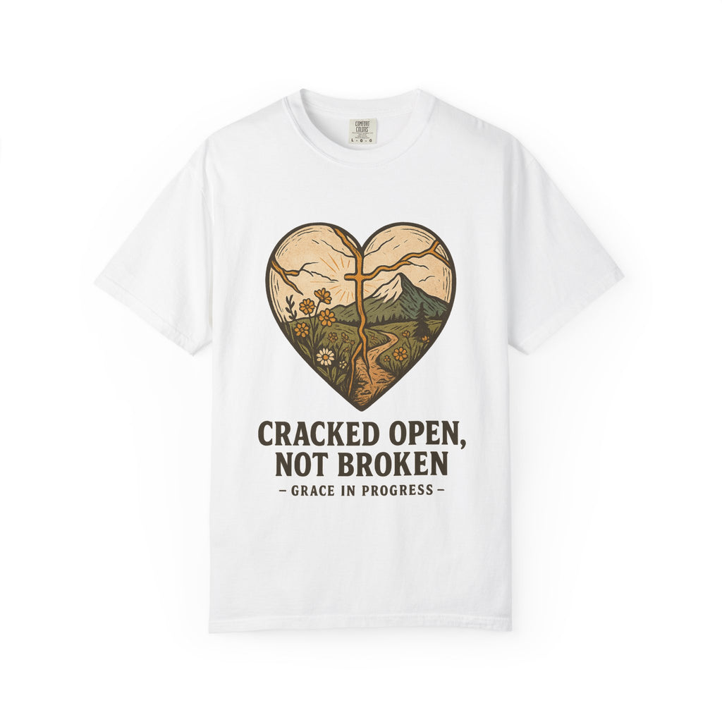 Cracked Open Not Broken Kintsugi Heart T-Shirt | Vintage Outdoor Faith Tee | Healing Journey Gift | Grace In Progress | Mental Health Apparel