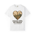 Cracked Open Not Broken Kintsugi Heart T-Shirt | Vintage Outdoor Faith Tee | Healing Journey Gift | Grace In Progress | Mental Health Apparel