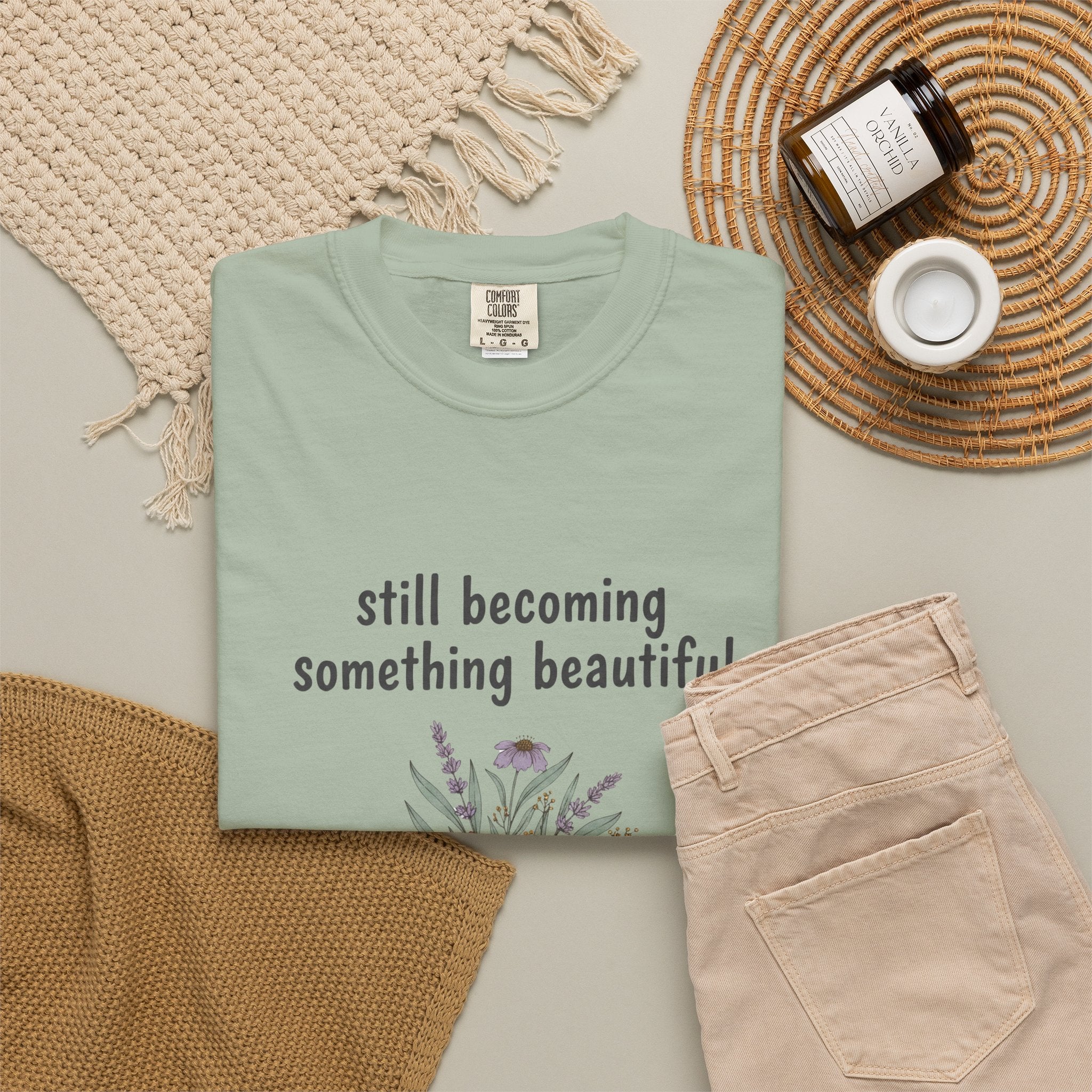 Grace in Progress Faith T-Shirt — Still Becoming Something Beautiful — Vintage Wildflower Christian Tee for Women Healing & Growing