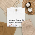 Grace in Progress Anxiety Faith T-Shirt — Peace Found in Quiet Moments — Vintage Christian Tea Mug Tee for Women | Calm Faith Design