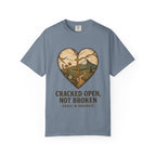 Cracked Open Not Broken Kintsugi Heart T-Shirt | Vintage Outdoor Faith Tee | Healing Journey Gift | Grace In Progress | Mental Health Apparel