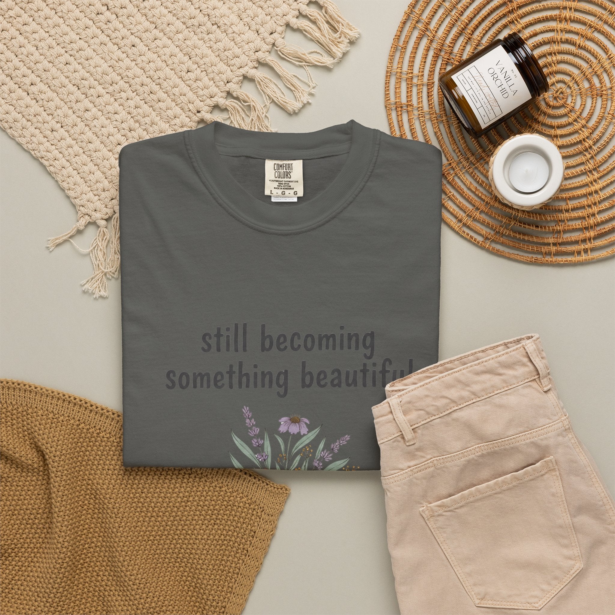Grace in Progress Faith T-Shirt — Still Becoming Something Beautiful — Vintage Wildflower Christian Tee for Women Healing & Growing