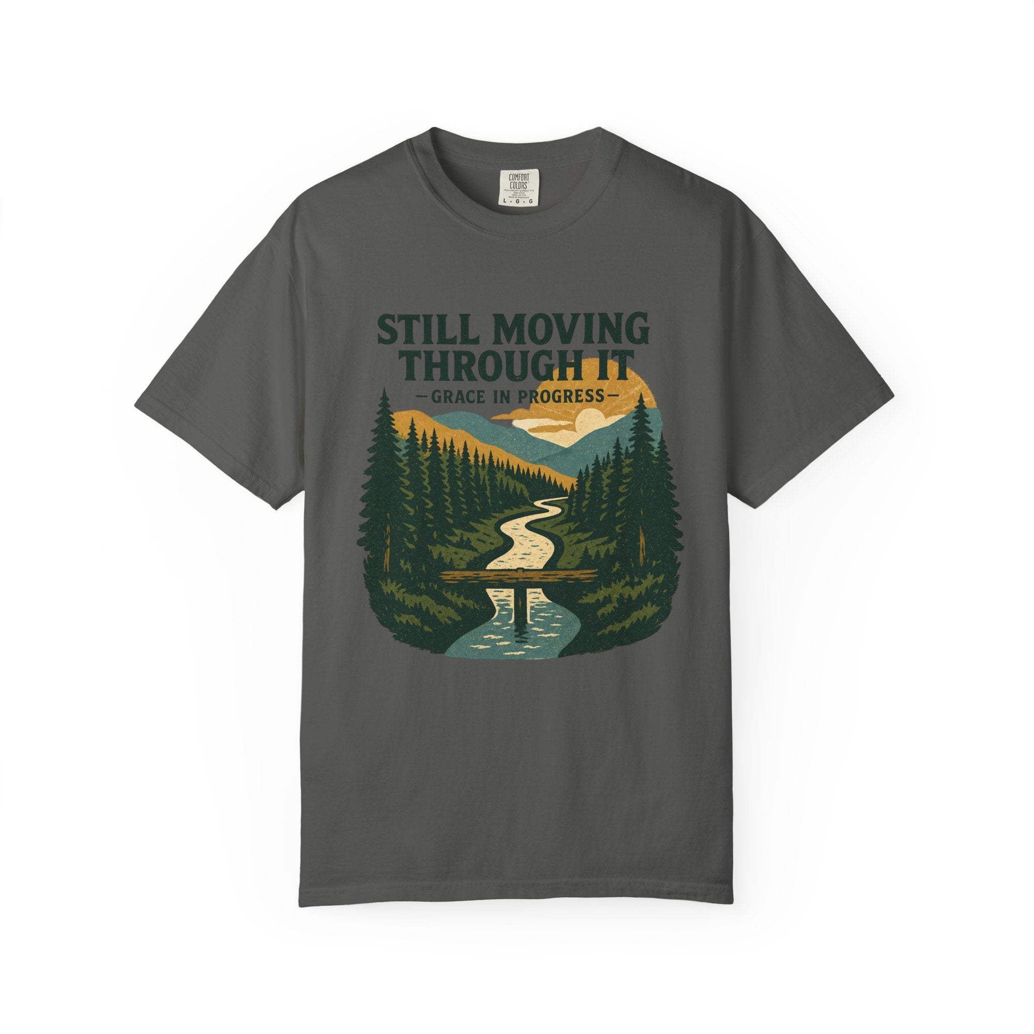 Still Moving Through It Vintage River Valley Faith T-Shirt | Grace In Progress | Mental Health Outdoor Apparel