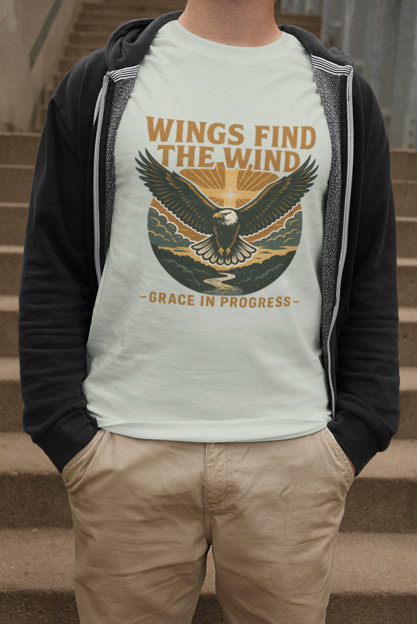 Wings Find the Wind — Eagle Sunrise Tee