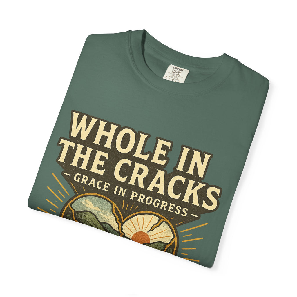 Whole In The Cracks Kintsugi Heart Landscape T-Shirt | Faith Healing Apparel | Recovery Gift | Vintage Screen Print Tee | Grace In Progress