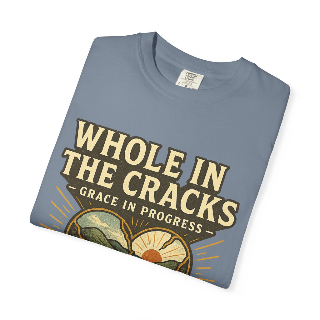 Whole In The Cracks Kintsugi Heart Landscape T-Shirt | Faith Healing Apparel | Recovery Gift | Vintage Screen Print Tee | Grace In Progress
