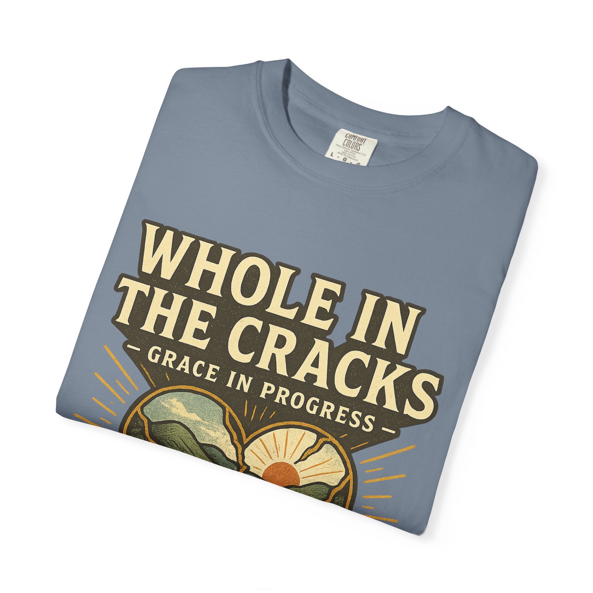 Whole In The Cracks Kintsugi Heart Landscape T-Shirt | Faith Healing Apparel | Recovery Gift | Vintage Screen Print Tee | Grace In Progress