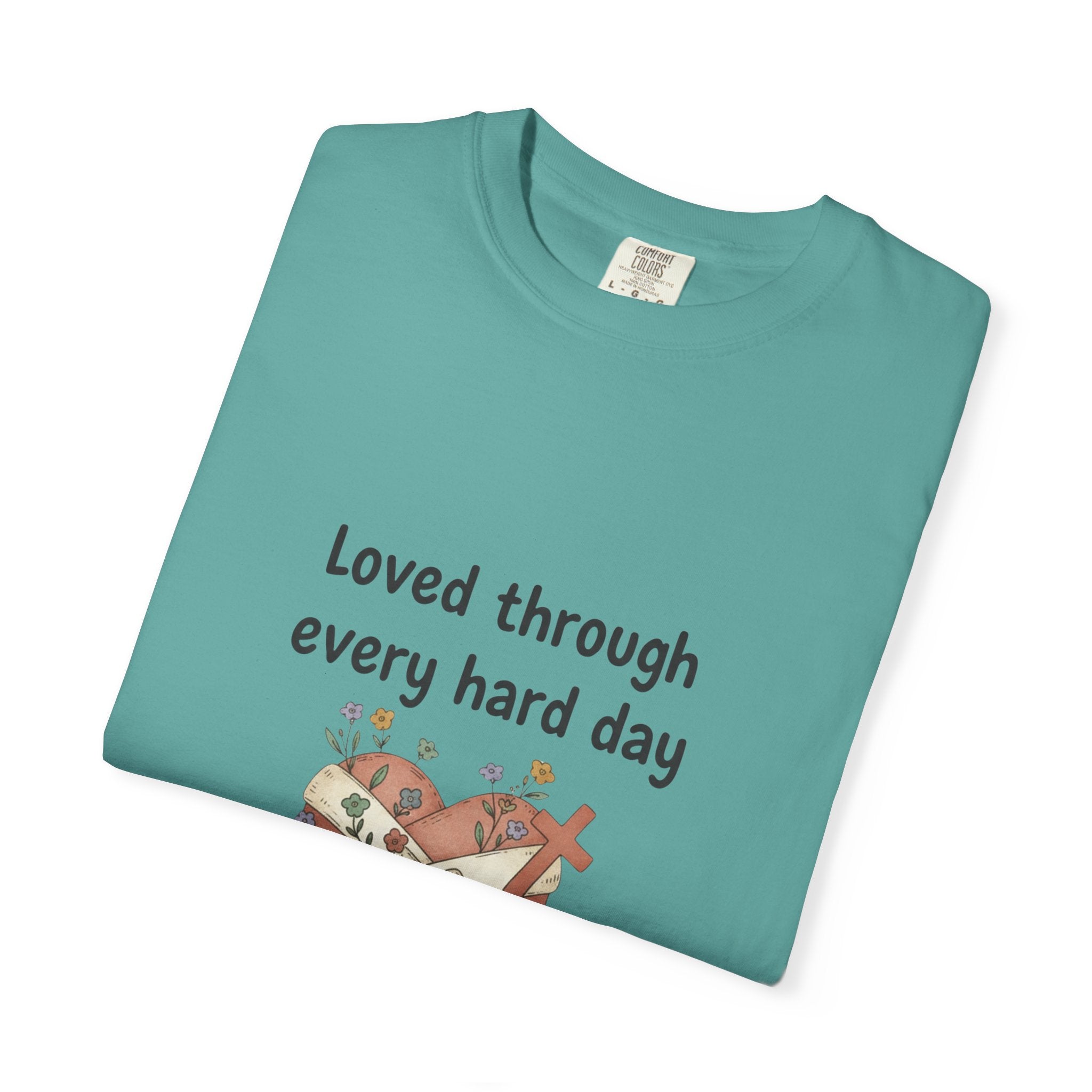Grace in Progress Christian T-Shirt — Loved Through Every Hard Day — Faith & Mental Health Tee | Bandaged Heart Vintage Illustration