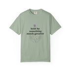 Grace in Progress Christian T-Shirt — Held by Something Much Greater — Vintage Hands & Wildflower Faith Tee | Prayer & Healing Shirt for Women