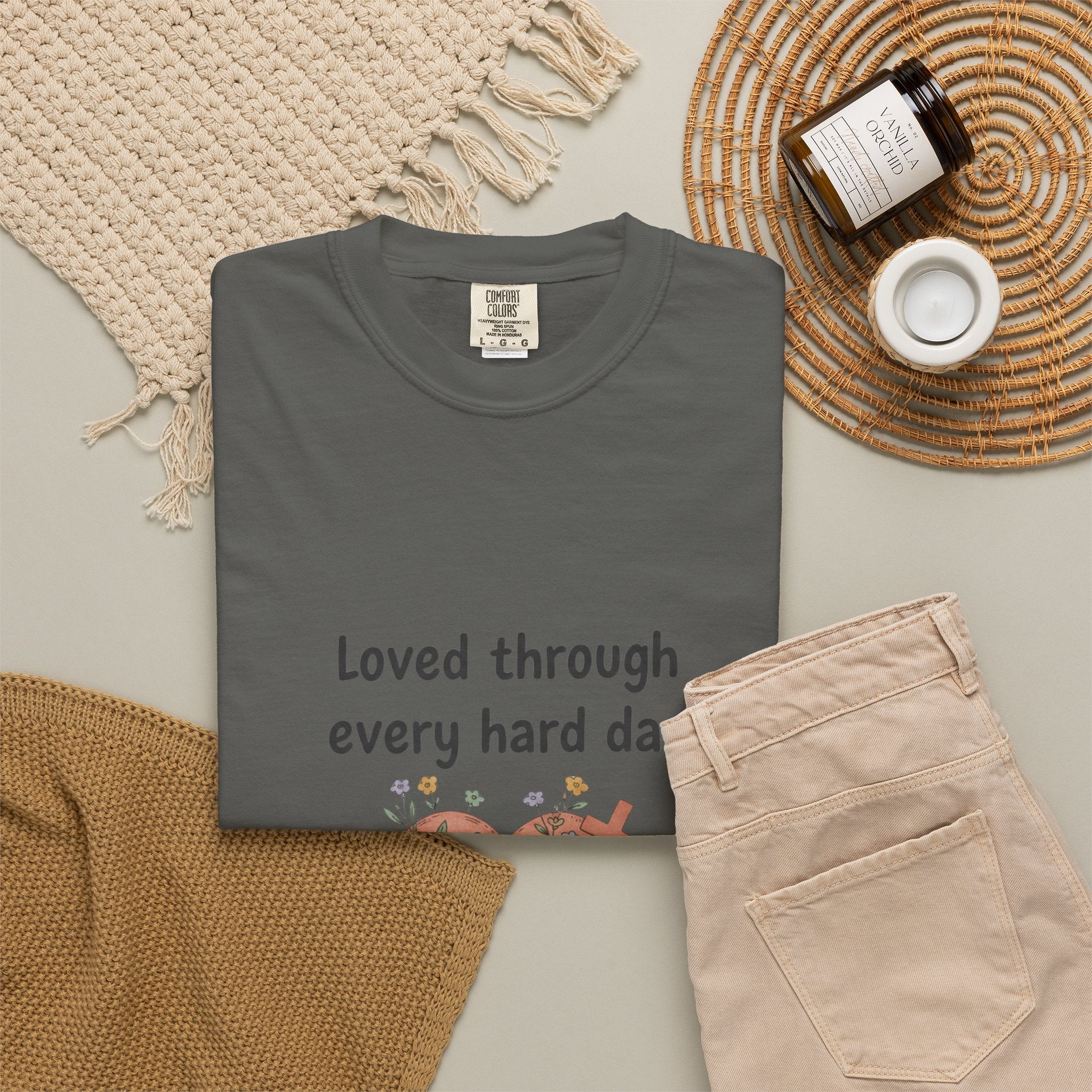 Grace in Progress Christian T-Shirt — Loved Through Every Hard Day — Faith & Mental Health Tee | Bandaged Heart Vintage Illustration