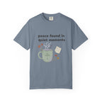 Grace in Progress Anxiety Faith T-Shirt — Peace Found in Quiet Moments — Vintage Christian Tea Mug Tee for Women | Calm Faith Design