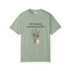 Grace in Progress Faith T-Shirt — Still Becoming Something Beautiful — Vintage Wildflower Christian Tee for Women Healing & Growing