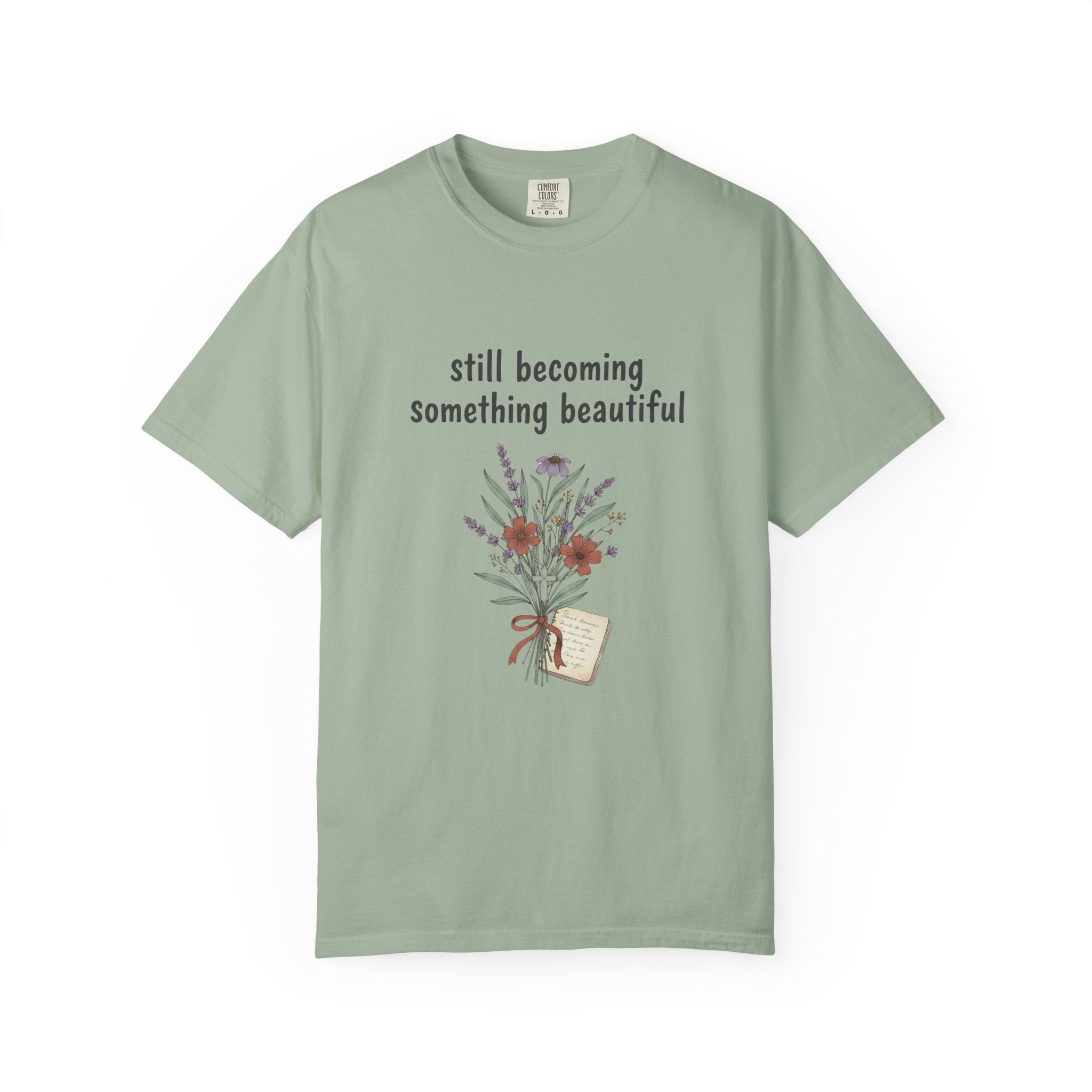 Grace in Progress Faith T-Shirt — Still Becoming Something Beautiful — Vintage Wildflower Christian Tee for Women Healing & Growing