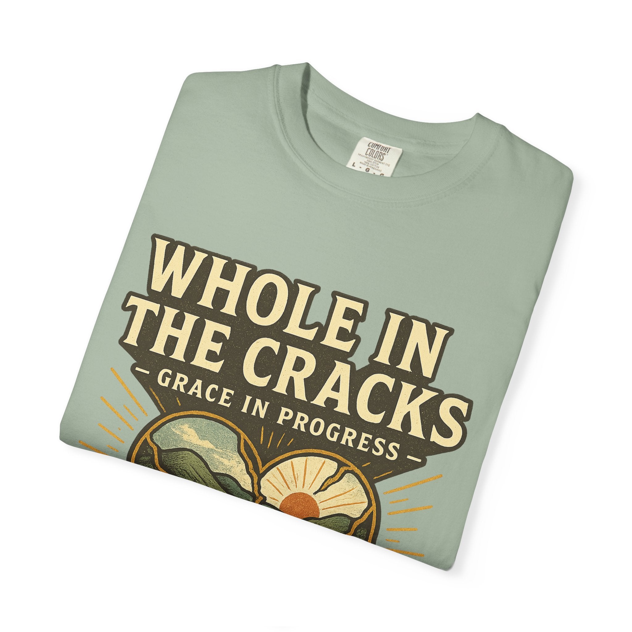 Whole In The Cracks Kintsugi Heart Landscape T-Shirt | Faith Healing Apparel | Recovery Gift | Vintage Screen Print Tee | Grace In Progress