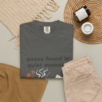 Grace in Progress Anxiety Faith T-Shirt — Peace Found in Quiet Moments — Vintage Christian Tea Mug Tee for Women | Calm Faith Design