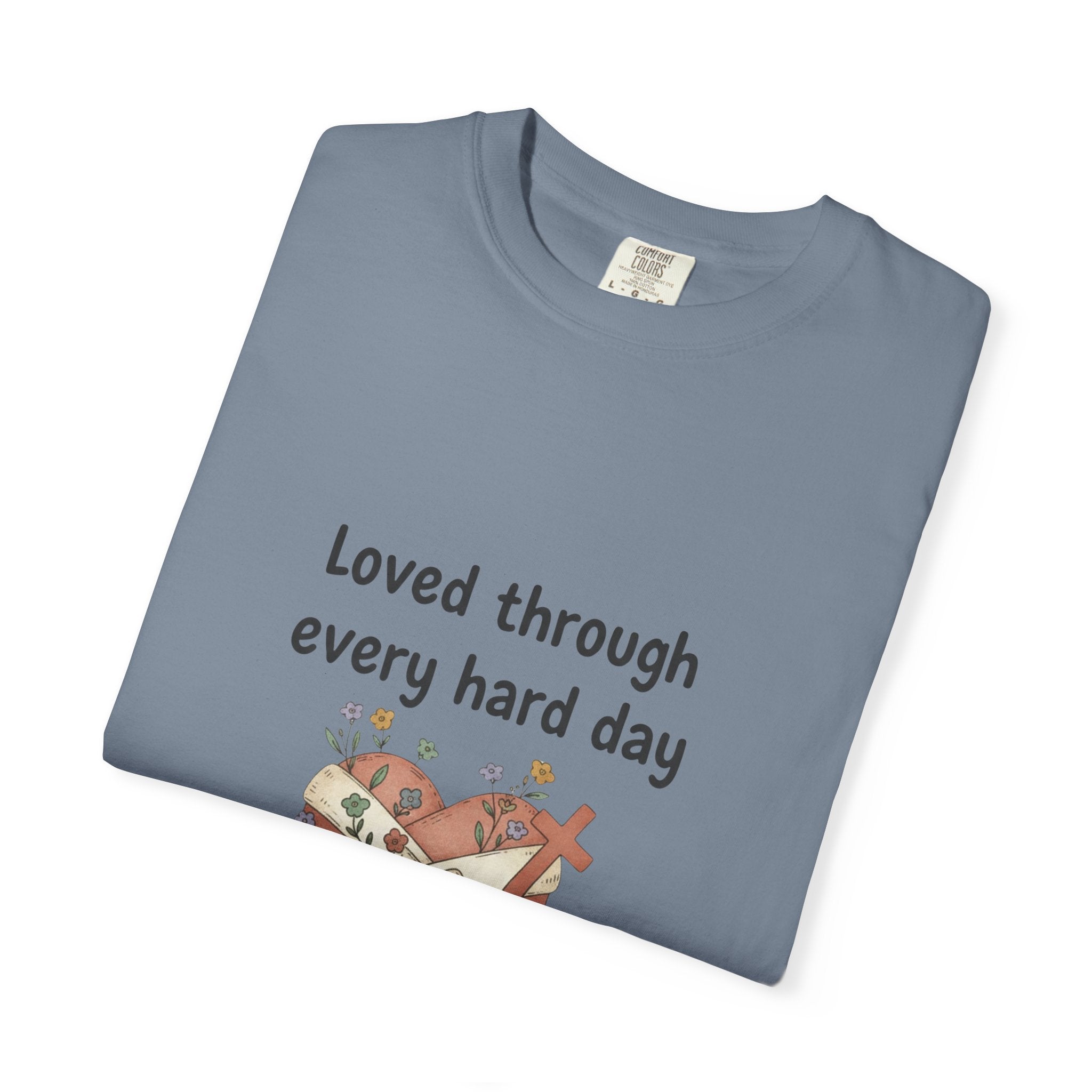 Grace in Progress Christian T-Shirt — Loved Through Every Hard Day — Faith & Mental Health Tee | Bandaged Heart Vintage Illustration