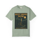 Rest Is Brave Now Vintage Cabin T-Shirt | Faith Outdoor Apparel | Burnout Rest Encouragement Shirt | Moonlit Cabin Tee | Grace In Progress