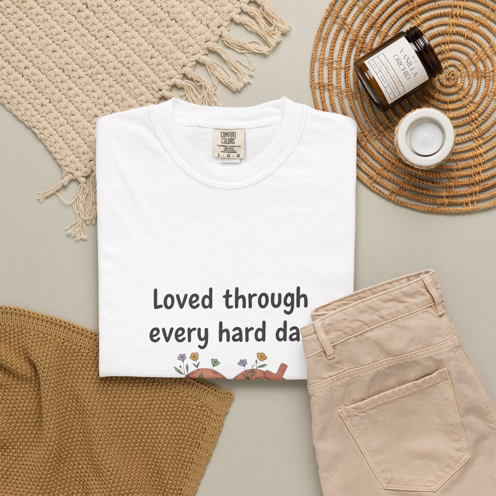 Grace in Progress Christian T-Shirt — Loved Through Every Hard Day — Faith & Mental Health Tee | Bandaged Heart Vintage Illustration