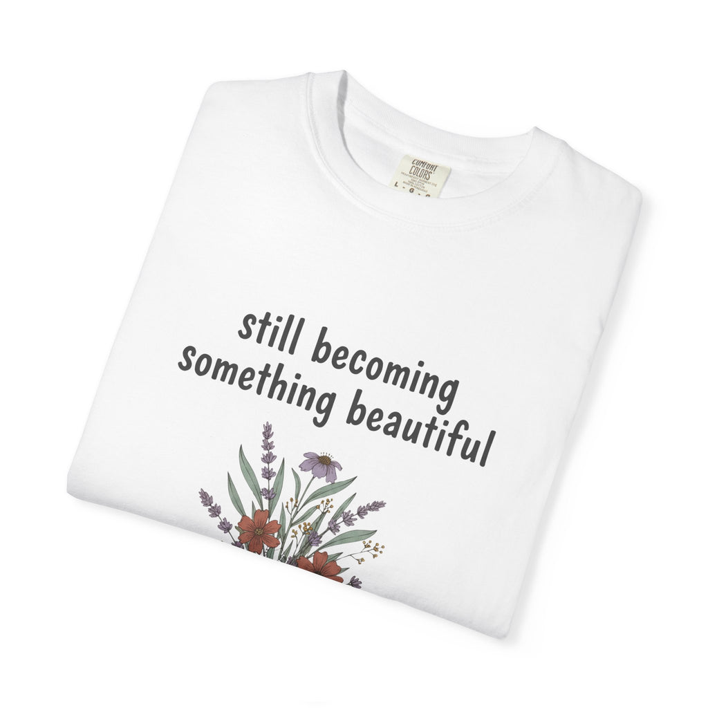 Grace in Progress Faith T-Shirt — Still Becoming Something Beautiful — Vintage Wildflower Christian Tee for Women Healing & Growing