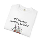 Grace in Progress Faith T-Shirt — Still Becoming Something Beautiful — Vintage Wildflower Christian Tee for Women Healing & Growing