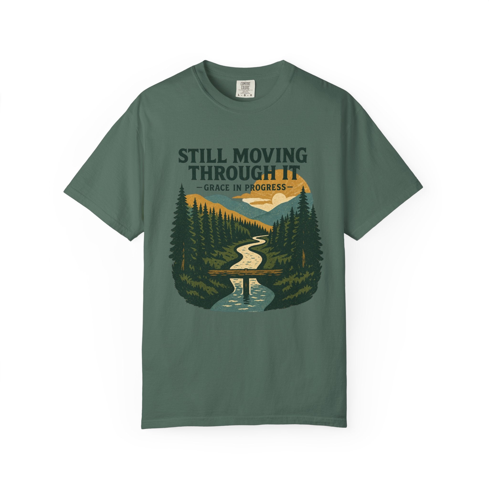 Still Moving Through It Vintage River Valley Faith T-Shirt | Grace In Progress | Mental Health Outdoor Apparel