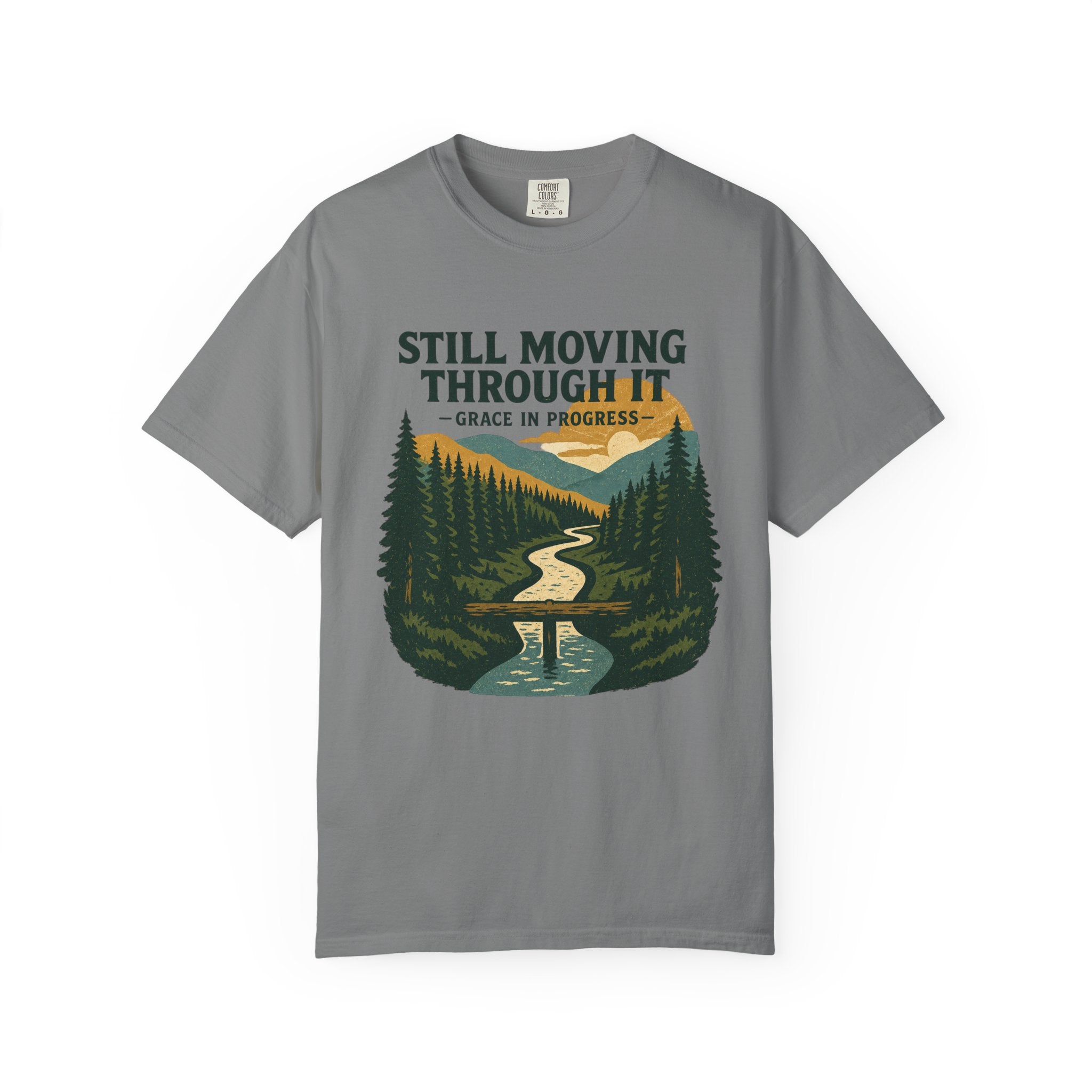 Still Moving Through It Vintage River Valley Faith T-Shirt | Grace In Progress | Mental Health Outdoor Apparel