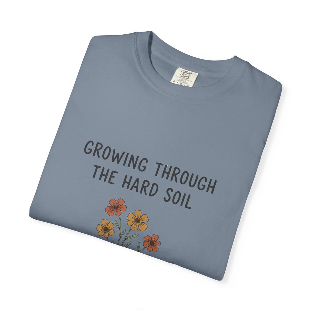 Grace in Progress Faith T-Shirt — Growing Through the Hard Soil — Vintage Terracotta Plant Christian Tee | Healing & Growth Design for Women