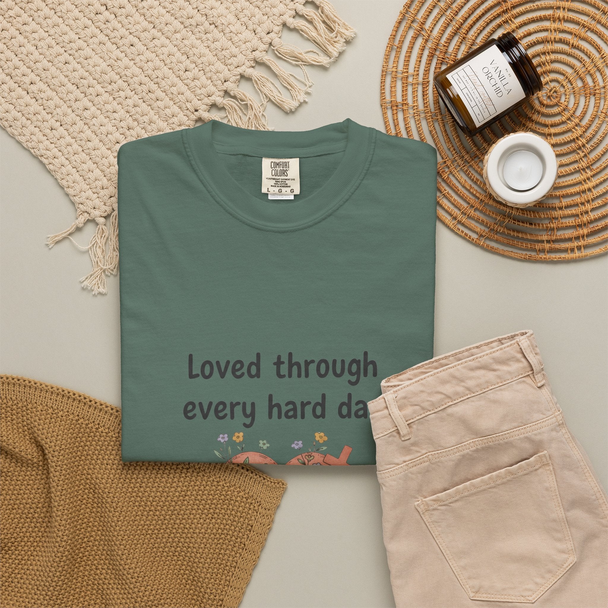 Grace in Progress Christian T-Shirt — Loved Through Every Hard Day — Faith & Mental Health Tee | Bandaged Heart Vintage Illustration