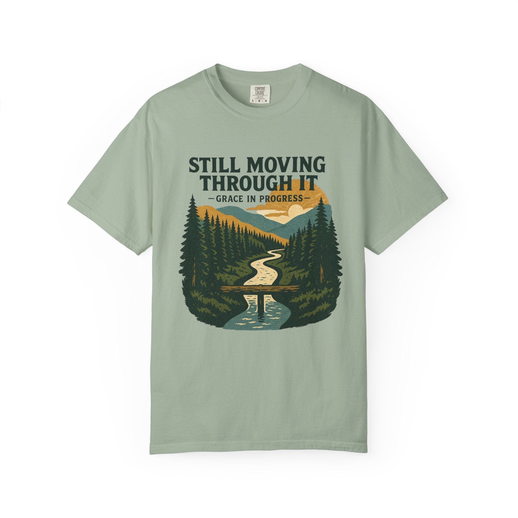 Still Moving Through It Vintage River Valley Faith T-Shirt | Grace In Progress | Mental Health Outdoor Apparel
