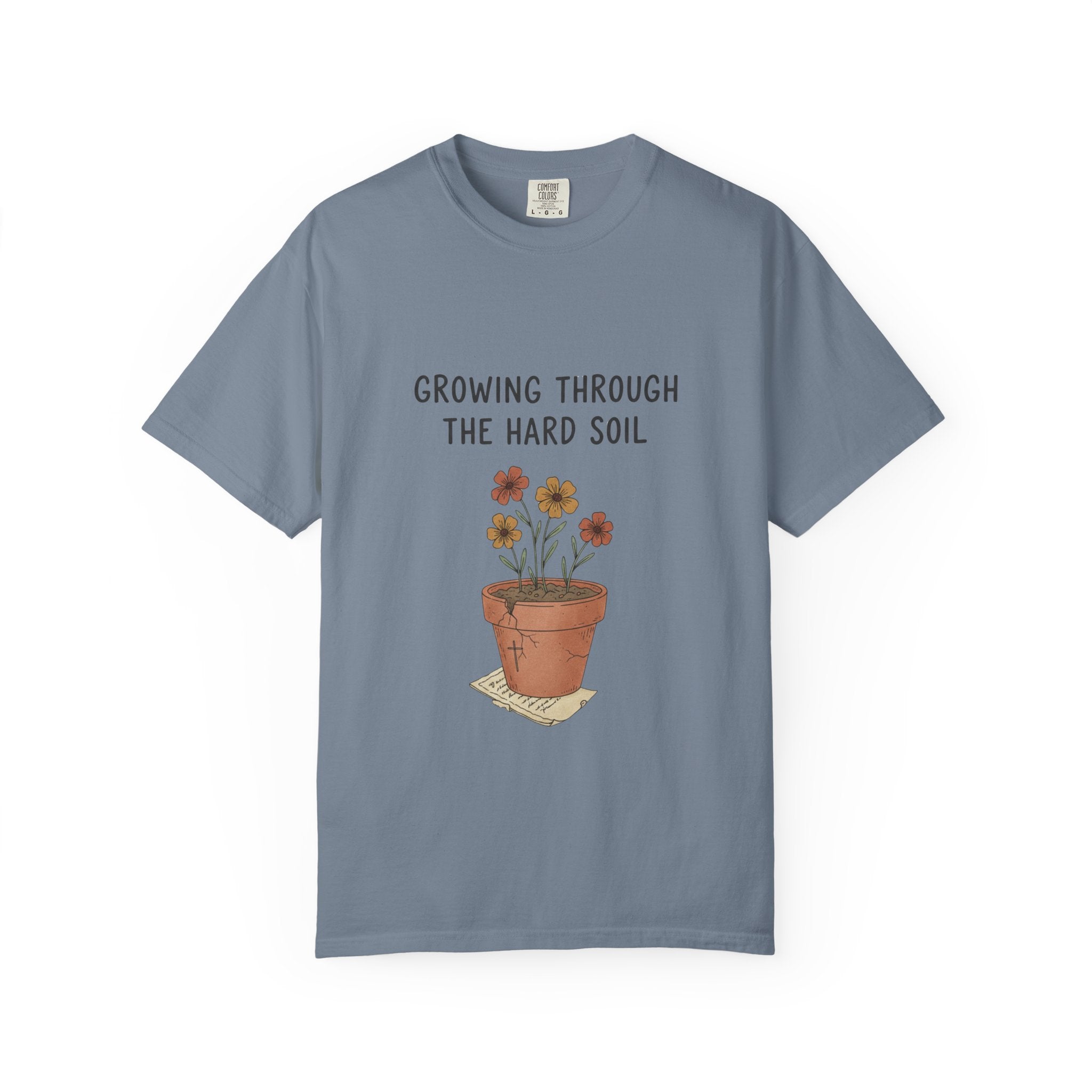 Grace in Progress Faith T-Shirt — Growing Through the Hard Soil — Vintage Terracotta Plant Christian Tee | Healing & Growth Design for Women
