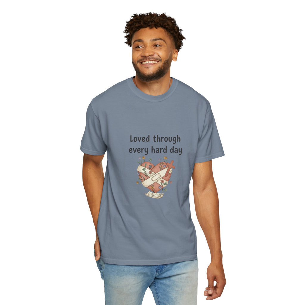 Grace in Progress Christian T-Shirt — Loved Through Every Hard Day — Faith & Mental Health Tee | Bandaged Heart Vintage Illustration