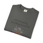 Grace in Progress Faith T-Shirt — Still Becoming Something Beautiful — Vintage Wildflower Christian Tee for Women Healing & Growing