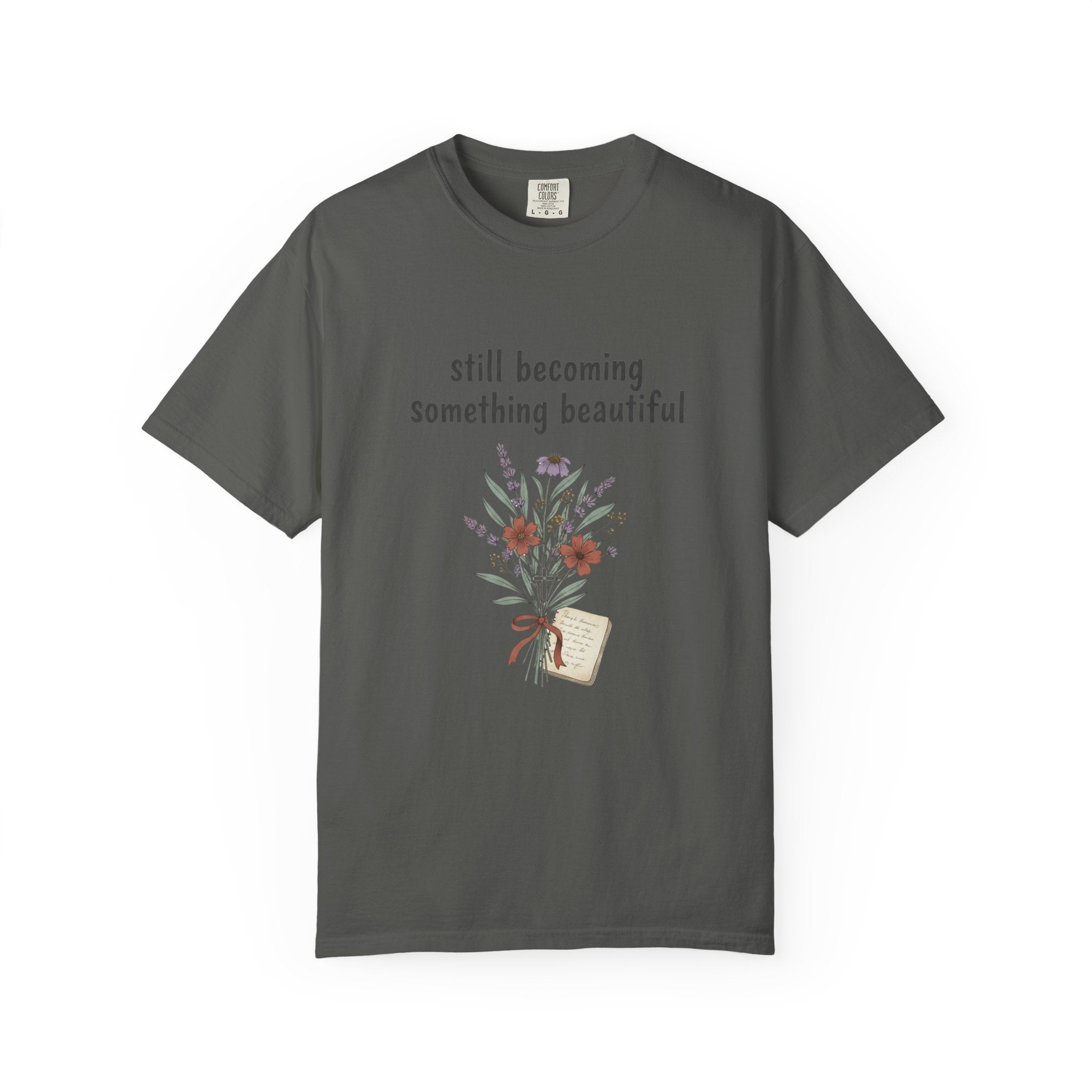 Grace in Progress Faith T-Shirt — Still Becoming Something Beautiful — Vintage Wildflower Christian Tee for Women Healing & Growing