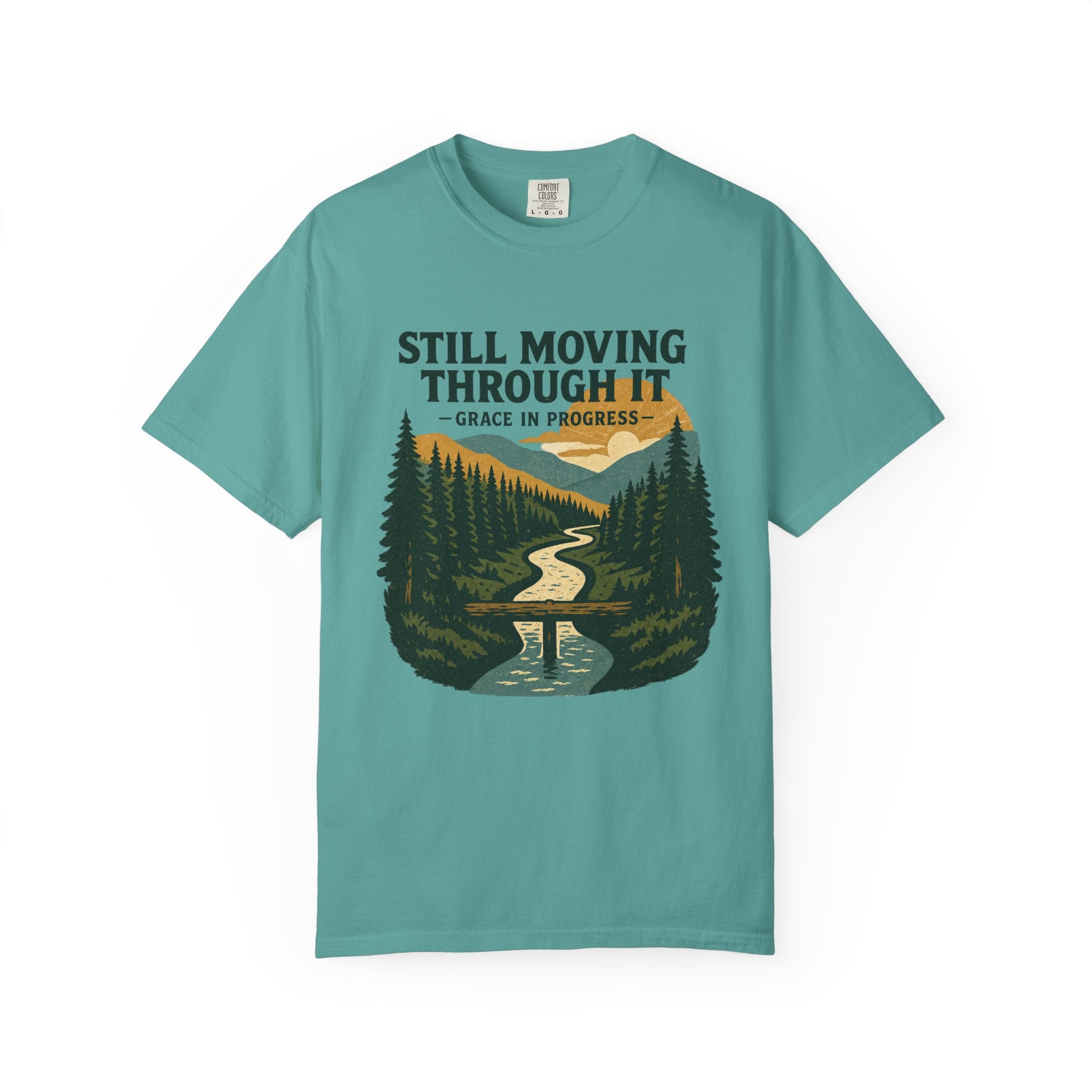 Still Moving Through It Vintage River Valley Faith T-Shirt | Grace In Progress | Mental Health Outdoor Apparel